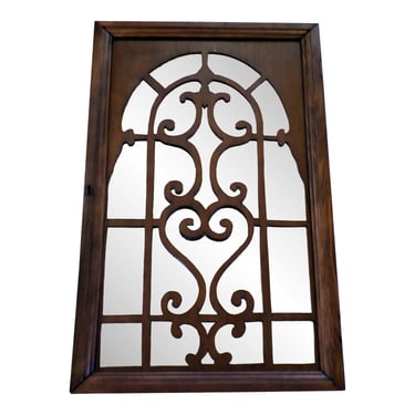 Vintage Walnut Framed Arched Fretwork Overlay Wall Mirror