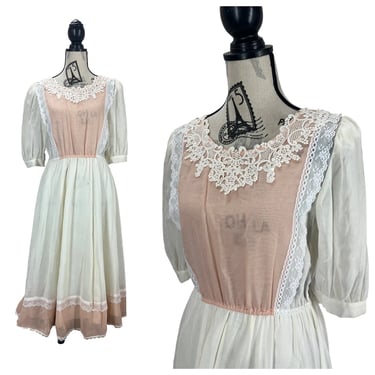 Vintage Gunne Sax Ivory and Pink Blush Boho Prairie Cottagecore Dress Fits M
