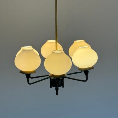 White Sputnik 6-Arms Chandelier from Kaiser/ Atomic Pendant Lamp / Kitchen Lighting Fixture / Mid Century Modern Chandelier Lighting / 1950s 