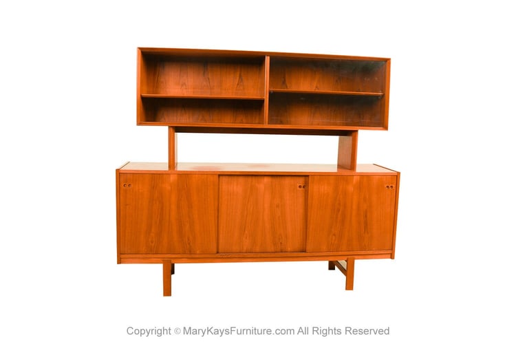 Teak Mid-Century Sliding Door Sideboard Credenza Hutch 