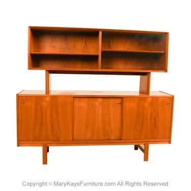 Teak Mid-Century Sliding Door Sideboard Credenza Hutch 