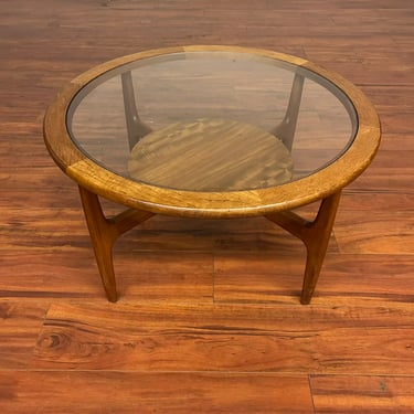 Mid-Century Round Teak & Glass Coffee Table