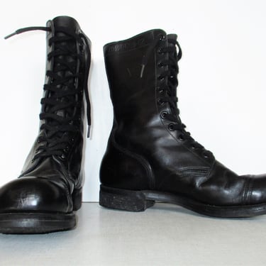 Vintage 1960s Belleville Combat Boots, 10 1/2R Men, Black Leather Jump Boots, Combat Ankle Boots, Lace Up, Steel Toe 