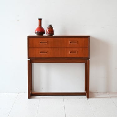 Vintage 1960s Scandinavian Teak Nightstand with Two Drawers and Square Legs 