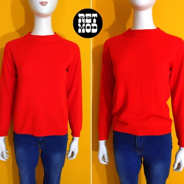 Super Bright & Super Soft Red Vintage 70s Back Zip Pullover Sweater 