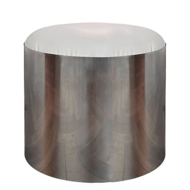 Brueton Stainless Steel Stool with White Leather Cushion, 1970