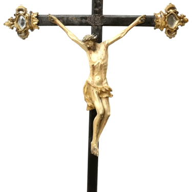 Antique Crucifix, Italian Carved Wood, Ebonized, Tabletop, Gilt, Altar, 1800's!!