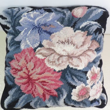 Vintage Flower Needlepoint Pillow - Floral Needlepoint Pillow 