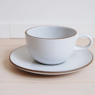 Ventage Heath Ceramics Cup and Saucer Opaque White Coupe Line Mid Century Modern Made in California 