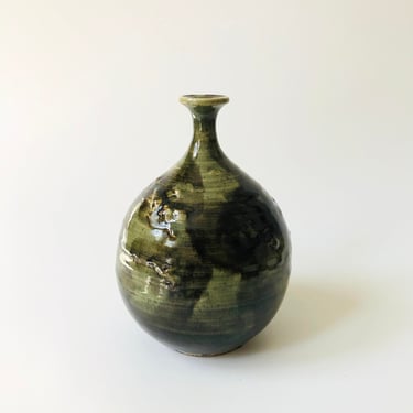 Large 1960s Vintage Earthy Green Studio Pottery Vase 