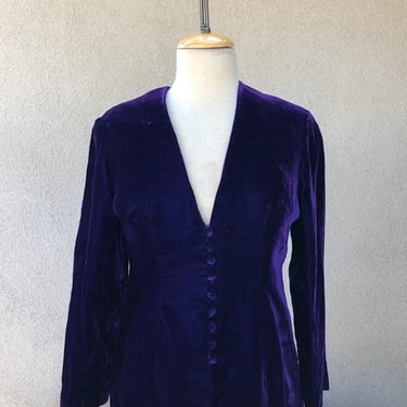 SALE Vintage mod purple velveteen top loop buttons lined sz S 