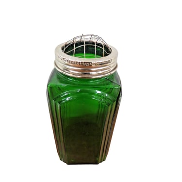 Tender Heart Treasures Green Glass Jar Vase With Flower Frog Wire Lid THT 2004 