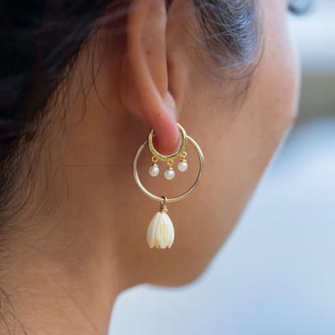 Pikake Gold Hoop Earrings, Gold Hoop Earring, Flower Hoop Earrings, Gold Filled Hoop Earring,Pikake Earring,Hawaiian Jewelry 