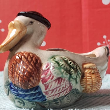 Antique Japanese Father Duck Ceramic miniature planter figurine 