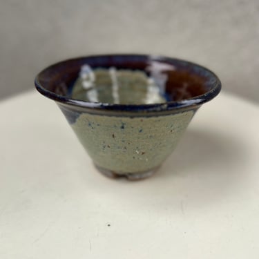 Vintage studio art Pottery small bowl blue brown beige signed 