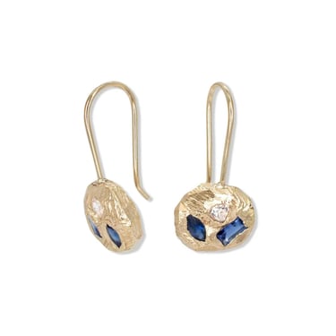 Geometric Blue Sapphire and Diamond Earrings - 18k Gold