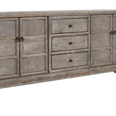 87” Long 4 Door 3 Drawer Antiqued Grey Cabinet Sideboard by Terra Nova Designs Los Angeles 