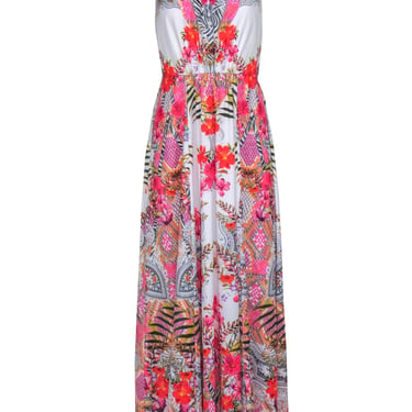 Ted Baker - White &amp; Multi Color Floral Print Maxi Dress Sz 6