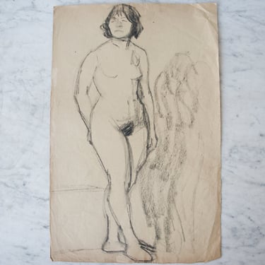 19th Century Sketch | Standing Nude with French Bob