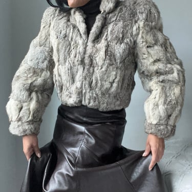 vintage fur chubby bomber cut rabbit fur coat 