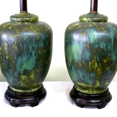 Mid Century Modern Ceramic Lamps Sea Garden Colors Matte Finish 