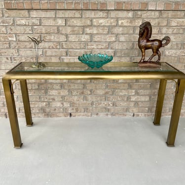 Vintage Brass and Beveled Glass Top Console 