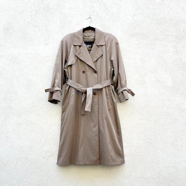 Vintage 80s 90s Women's London Fog Khaki Double Breasted Belted Trench Coat Size 8 