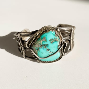 Vintage Sterling Silver Morenci Turquoise Navajo Cuff Bracelet 