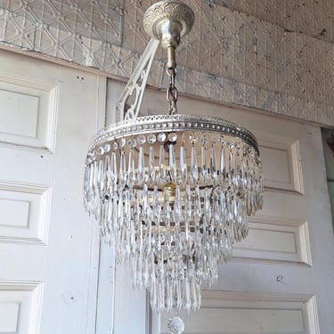Vintage Waterfall Crystal Chandelier, Vintage Wedding Cake Light, Empire Style, Cut Glass Chandelier, Glass Chandelier 072703 