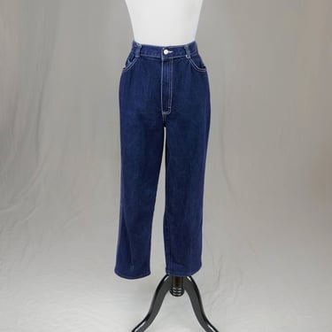 80s Hunter's Glen Jeans - 31" waist - Dark Blue Denim w/ White Stitching - High Waisted - Vintage 1980s - Hemmed Short 27" inseam petite 