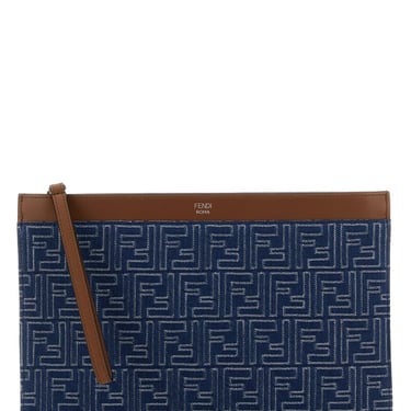 Fendi Men Embroidered Denim Clutch