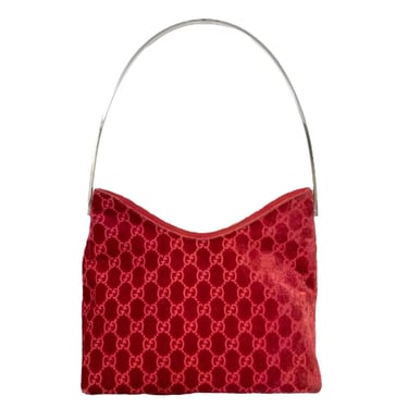 Gucci Red Velvet Metal Shoulder Bag