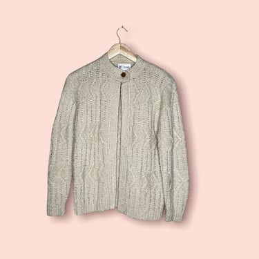 Vintage Taupe Beige 80's Acrylic Cardigan Grandma Sweater, Size Medium 
