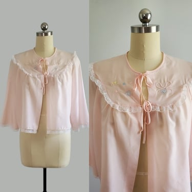 1950s Pink Bed Jacket by Corhon Noumair - 50s Lingerie- 50s Sleepwear - Women's Vintage Size Medium 