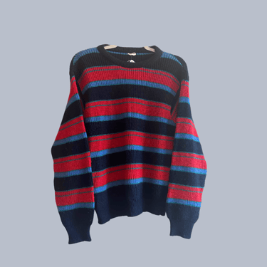 red, navy, & green striped sweater