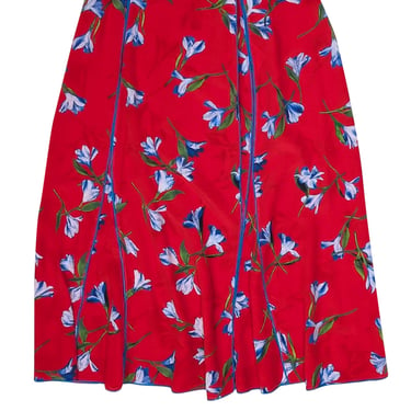 Rag & Bone - Red & Blue Floral Print Crepe de Chine Wrap Skirt Sz 0
