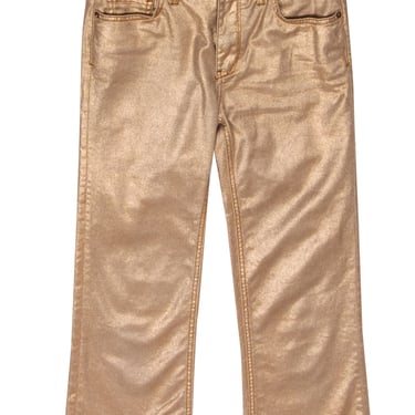 Pilcro and the Letterpress by Anthropologie - Rose Gold Shimmer High-Rise Flare Jeans Sz 26