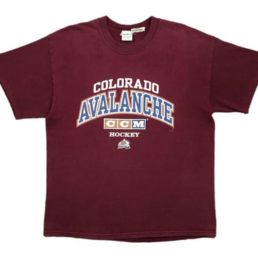 Vintage 90s CCM Colorado Avalanche Hockey Double Sided NHL Graphic T-Shirt Size Large 