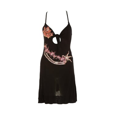 Roberto Cavalli Black Pearl + Floral Mini Dress