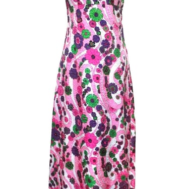 Vintage 1960s Maxi Dress, M Women, Floral Print, Sleeveless 