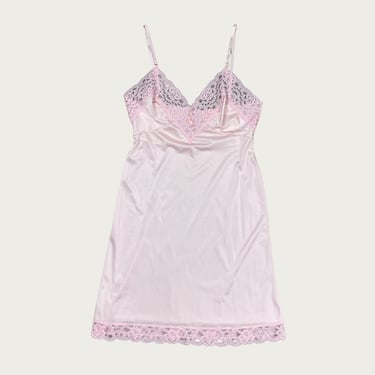 (L) Baby Pink Lace Trim Slip Dress