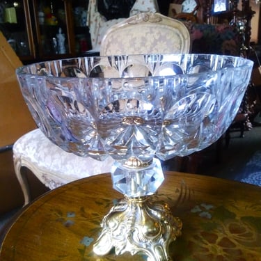 VINTAGE Crystal and Brass Compote Bowl  Home Decor 