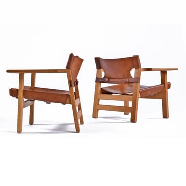 Pair of Original Vintage 1970s Oak and Leather Børge Mogensen Spanish Chairs 