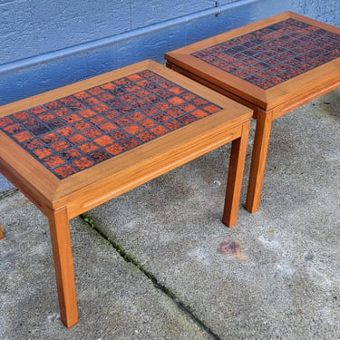 Teak Danish Modern Tile End Tables A Pair 