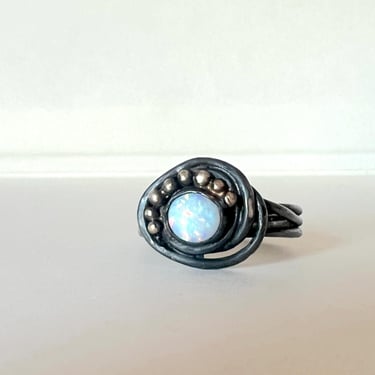 Black and Gold Opal Nest Ring Handmade Cocktail Ring 