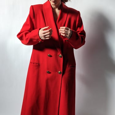 Vintage Cherry Red Wool Double Breasted Coat