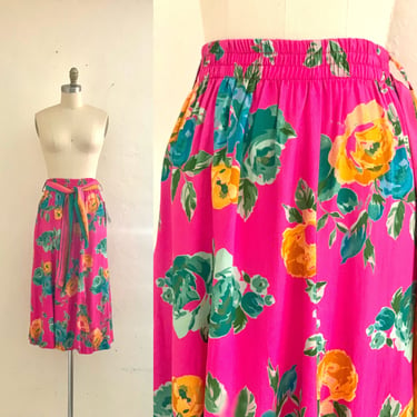 vintage 80's  fuchsia floral printed skirt nwt 