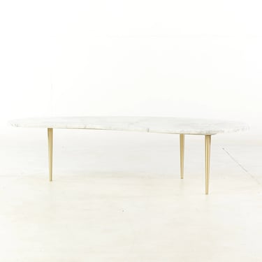 Gio Ponti Style Mid Century Marble and Brass Boomerang Coffee Table - mcm 