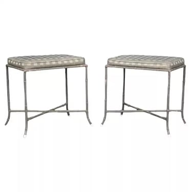 Pair of Maison Bagues Style Faux Bamboo Metal French Benches or Foot Stools