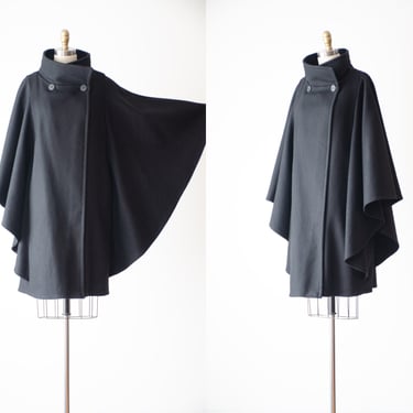 black wool coat | 80s 90s vintage Basile dramatic gothic dark academia black high collar cape cloak heavy warm heavy jacket 